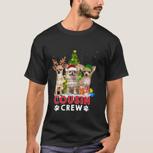 Camiseta Chihuahua Cousin Crew Árvore de Natal Luzes Xmas D (Frente)