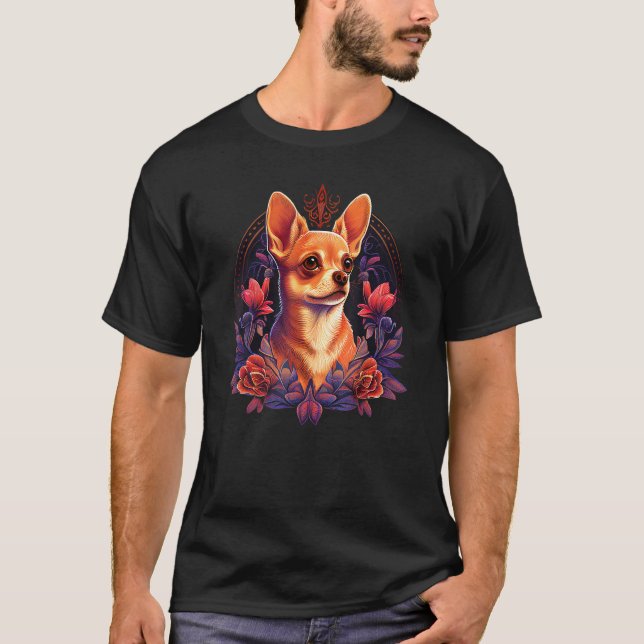 Camiseta Chihuahua Cute Dog Beautiful Flowers Girl Plant 7 (Frente)