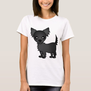 Camiseta Chihuahua de cabelos compridos do preto bonito dos
