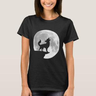 Camiseta Chihuahua Divertido Uivando Lua Cheia Halloween
