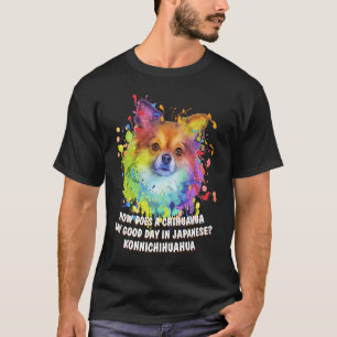 Camiseta Chihuahua diz bom dia em Chiwawa Toy Br em japonês
