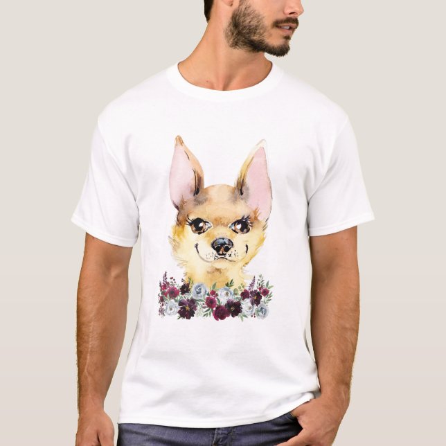 Camiseta Chihuahua doa cachorro floral bonito (Frente)