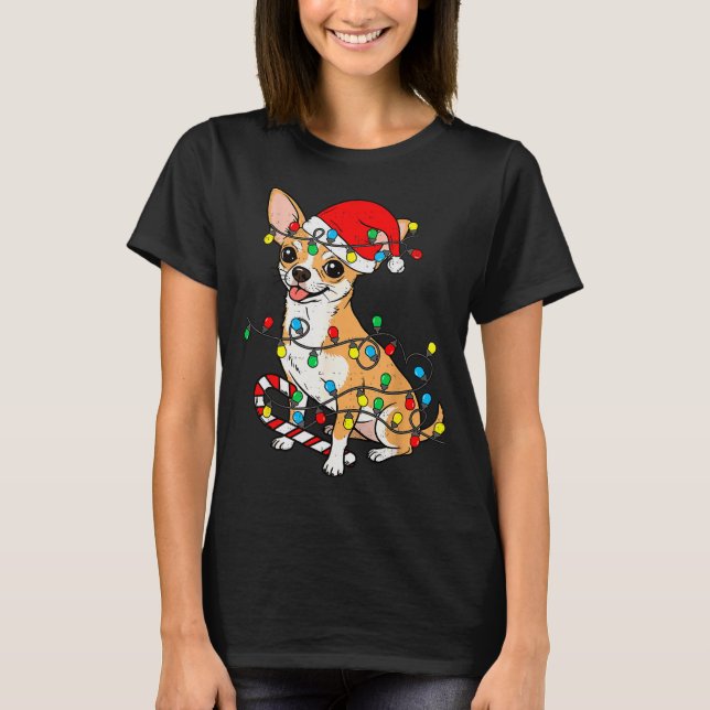 Camiseta Chihuahua Dog Christmas Lights Santa Xmas Pet Dog  (Frente)