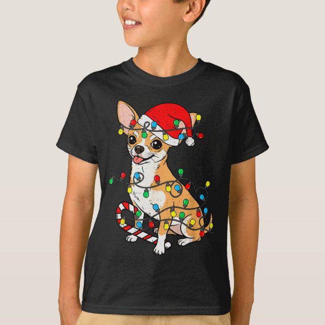 Camiseta Chihuahua Dog Christmas Lights Santa Xmas Pet Dog  (Frente)