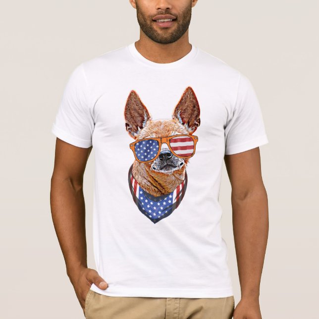 Camiseta Chihuahua Dog EUA Independência Americana 4 de jul (Frente)