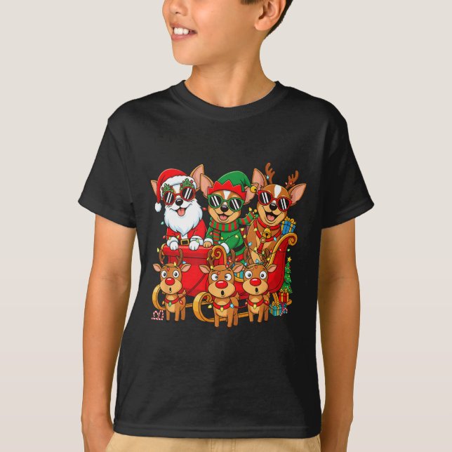 Camiseta Chihuahua Dog Santa Reindeer Elf Christmas Womens  (Frente)