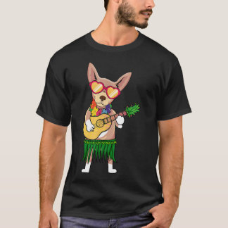 Camiseta Chihuahua Fantasia Havaiana Tocando Ukulele Verão 