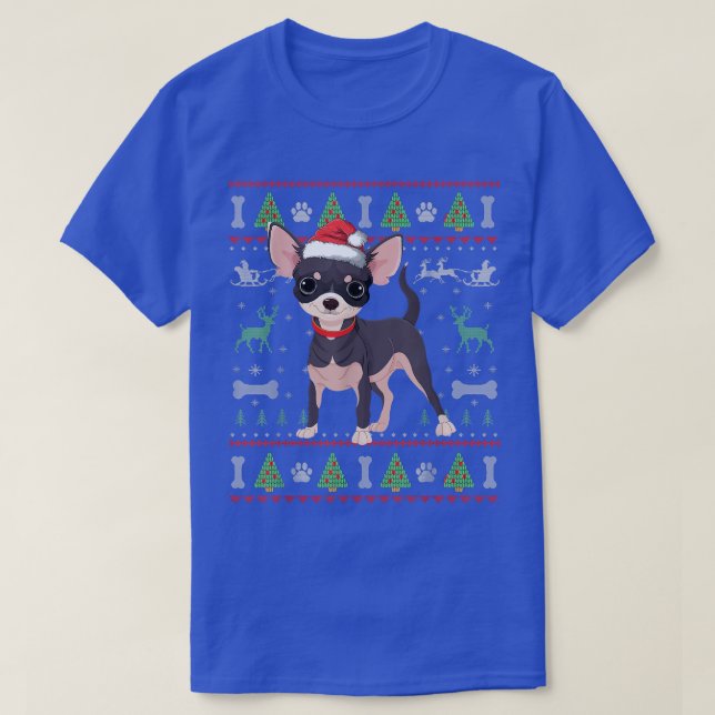 Camiseta Chihuahua Feia Papais noeis de Suor de Natal Dog L (Frente do Design)