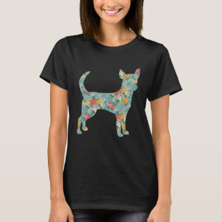 Camiseta Chihuahua Flower Silhouette Floral Dog