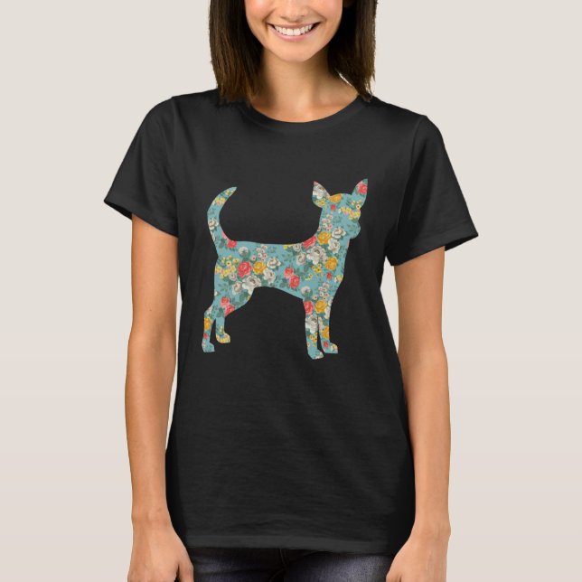 Camiseta Chihuahua Flower Silhouette Floral Dog (Frente)