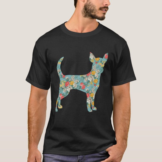 Camiseta Chihuahua Flower Silhouette Floral Dog (Frente)