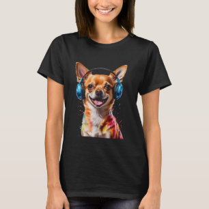 Camiseta Chihuahua Fones de ouvido Cachorro Engraçado Impre