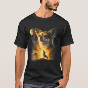 Camiseta Chihuahua fumando uivando para a lua retrô anos 90