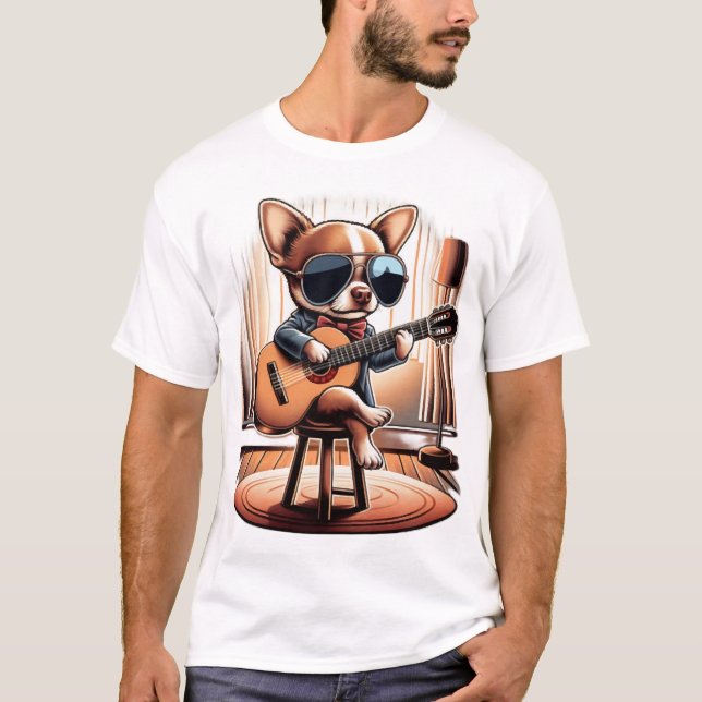 Camiseta Chihuahua Giro Tocando Guitarra (Frente)