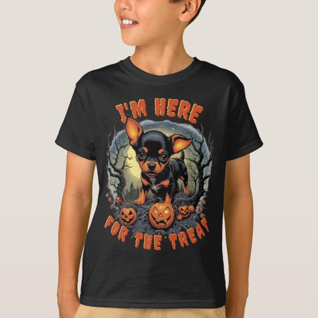 Camiseta Chihuahua Halloween Crianças Tee: Diversão Spookta (Frente)