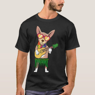 Camiseta Chihuahua Havaiana Costume Jogando Ukulele Summer