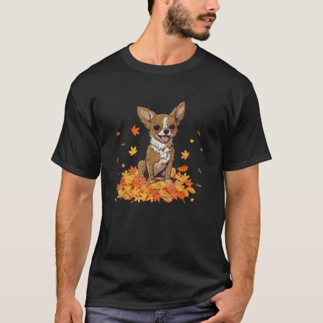 Camiseta Chihuahua Hello Autumn Dog Lover Fall Leaves Thank (Frente)