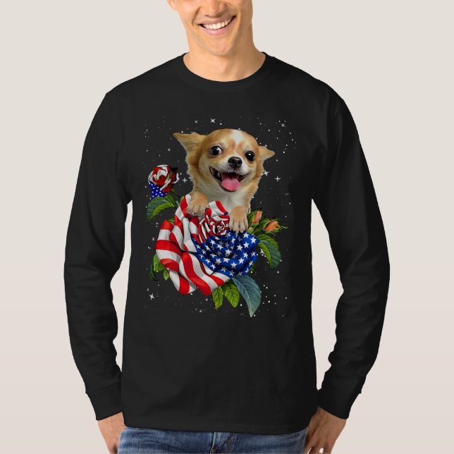 Camiseta Chihuahua Hide On Rose Us Flag Happy (Frente)