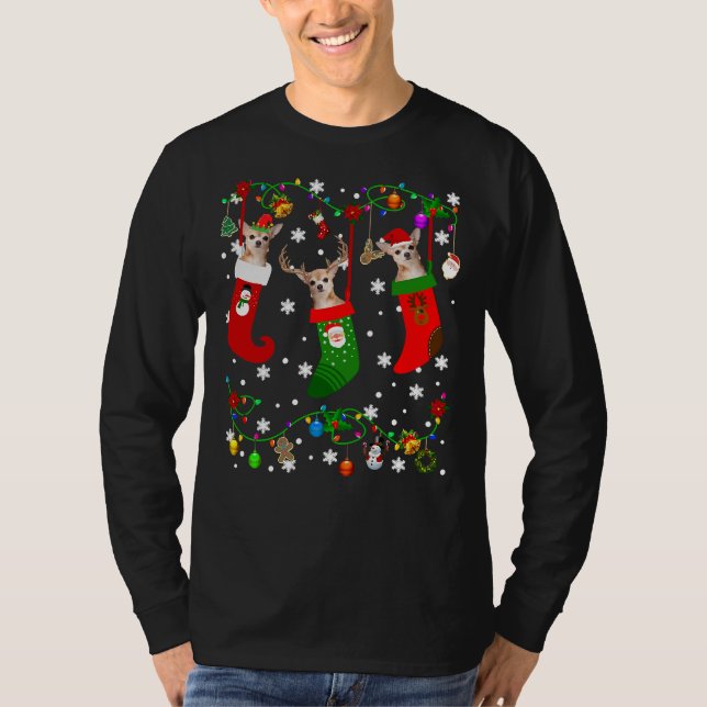 Camiseta Chihuahua In Christmas Socks Reindeer Santa Chihua (Frente)