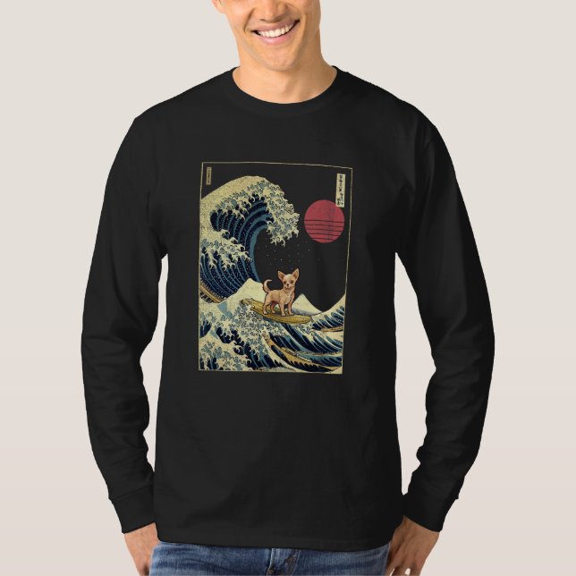 Camiseta Chihuahua Japanese Kanagawa Wave Funny Surf Dog (Frente)