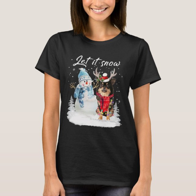Camiseta Chihuahua Long Haired Papai noel Cachorro Natal Sn (Frente)