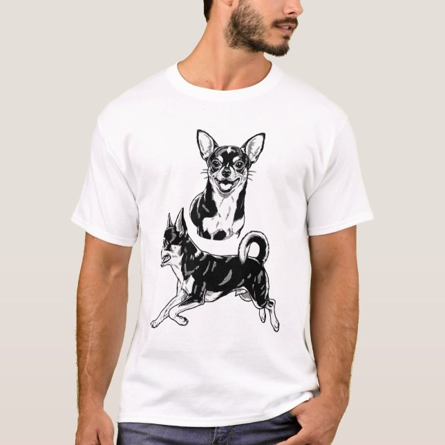 Camiseta Chihuahua Lover's Delight Dynamic Duo in Black (Frente)