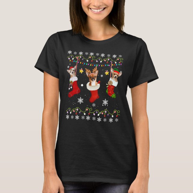 Camiseta Chihuahua Meias de Natal Lights Dog Xmas (Frente)