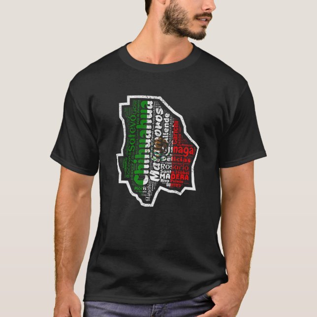 Camiseta Chihuahua México Mapa Bandera do México (Frente)