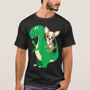 Camiseta Chihuahua Montando Dinossauro T-Rex Dino Cachorro