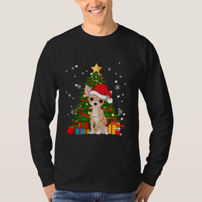 Camiseta Chihuahua Papai noel Árvore de Natal Light Pajama  (Frente)