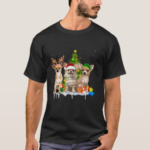 Camiseta Chihuahua Papais noeis Elf Reindeer Luzes de Árvor