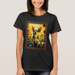 Camiseta Chihuahua pintando Flor de Girassol Mãe Flor