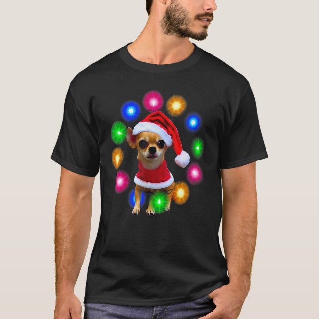 Camiseta Chihuahua Puppy Christmas Lights Santa Hat (Frente)