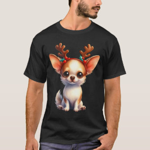 Camiseta Chihuahua Reindeer Santa Hat Natal Luzes de Natal
