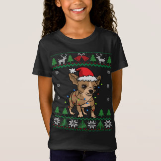 Camiseta Chihuahua Santa Claus Hat E Luzes Chihuahua ugl
