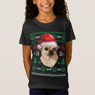 Camiseta Chihuahua Santa Hat Natal Feio Doce Pajama