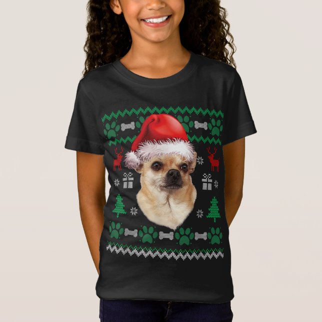 Camiseta Chihuahua Santa Hat Natal Feio Doce Pajama (Frente)
