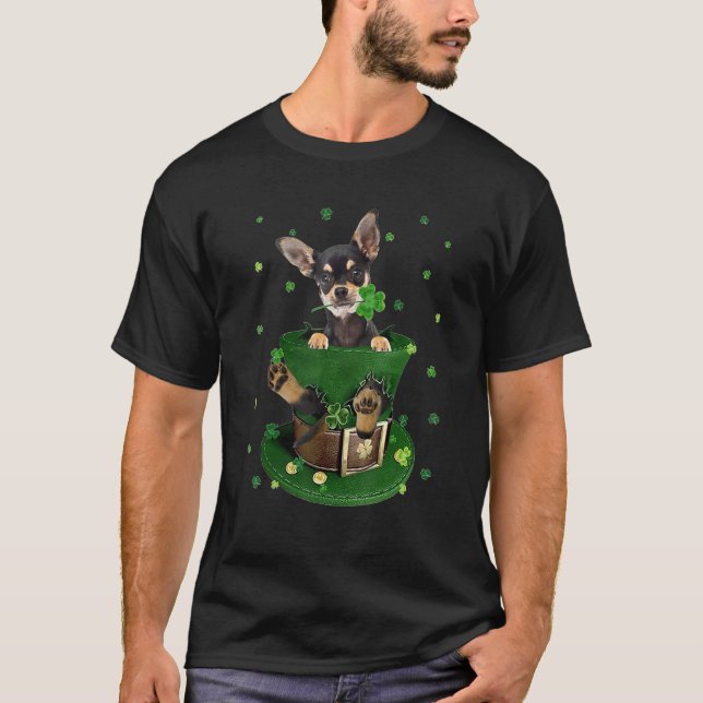 Camiseta Chihuahua Shamrock Dia de São Patrício C (Frente)