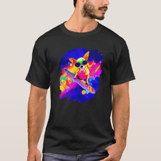 Camiseta Chihuahua Skateboarding Espaço Exterior Retro Vint