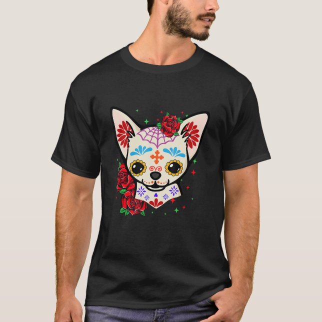 Camiseta Chihuahua Skull Day of the Dead Sugar Skull Dog Ha (Frente)
