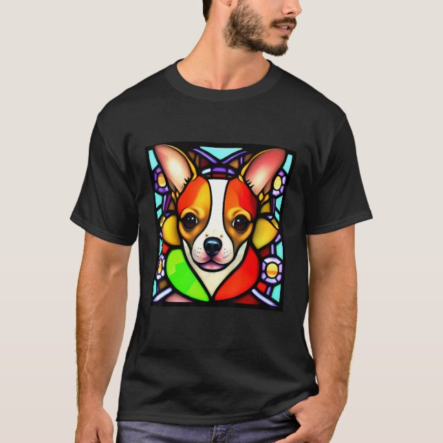 Camiseta Chihuahua - Stained Glass Pop Art_4 (Frente)