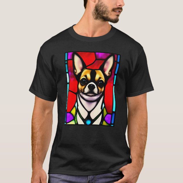 Camiseta Chihuahua - Stained Glass Pop Art Premium_2 (Frente)