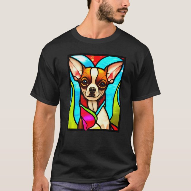 Camiseta Chihuahua - Stained Glass Pop Art Premium_3 (Frente)