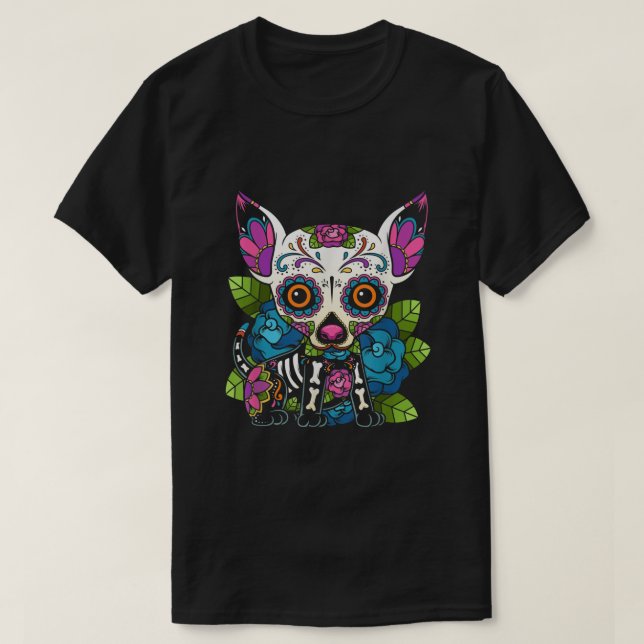 Camiseta Chihuahua Sugar Skull México Cão Calavera Dia De L (Frente do Design)