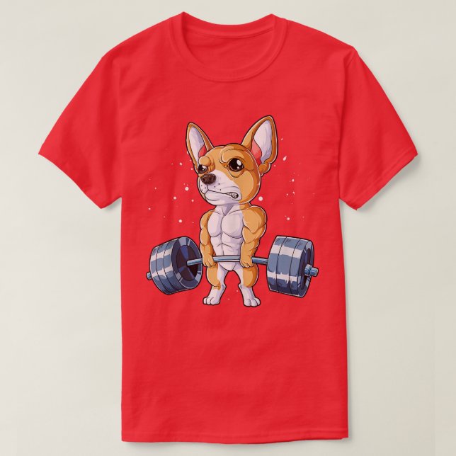 Camiseta Chihuahua Weightlifting Funny Deadlift Men Fitness (Frente do Design)