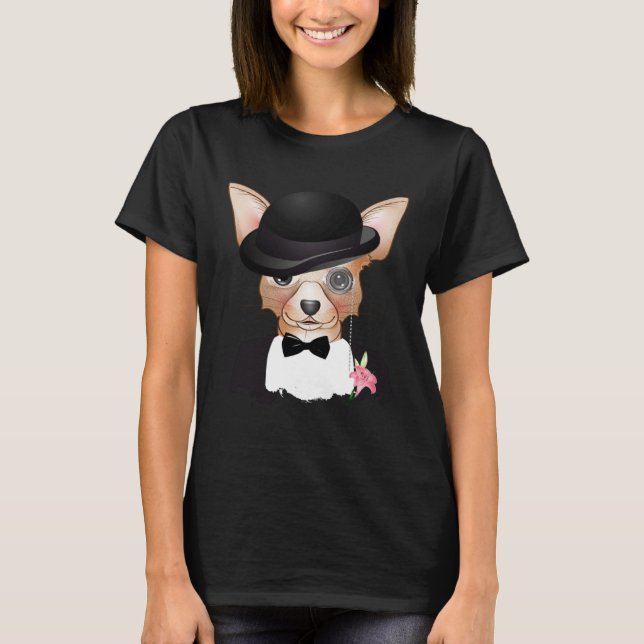Camiseta Chihuahua with melon monocle suit and lily (Frente)
