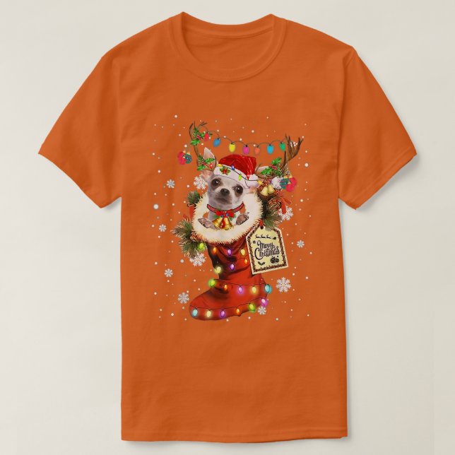 Camiseta Chihuahua Xmas Boot Natal Sock Winter Neve (Frente do Design)