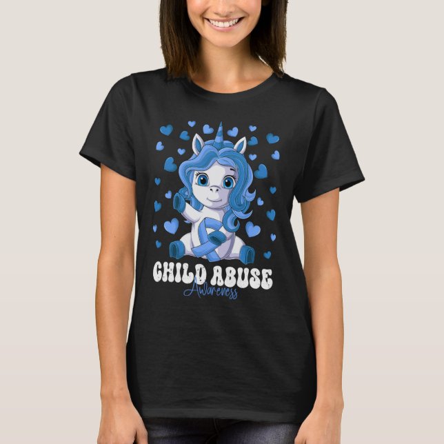 Camiseta Child Abuse Awareness Month Blue Ribbon Unicorn (Frente)