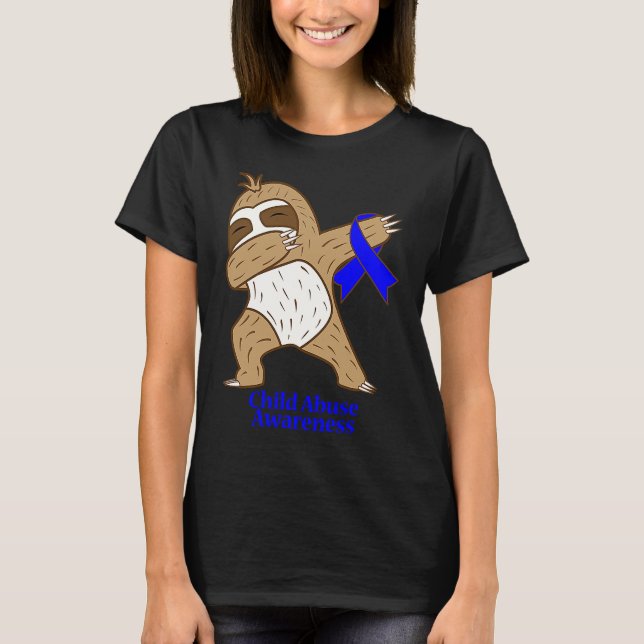 Camiseta Child Abuse Awareness Ribbon Dabbing Sloth Warrior (Frente)