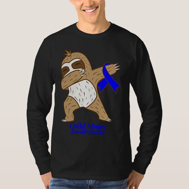 Camiseta Child Abuse Awareness Ribbon Dabbing Sloth Warrior (Frente)